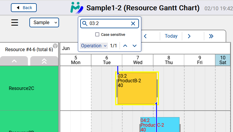 Search for operations on Resource Gantt Chart