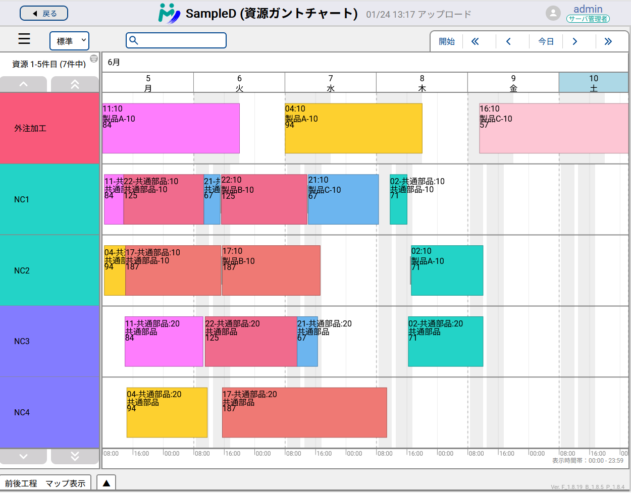 資源ガントチャートの表示